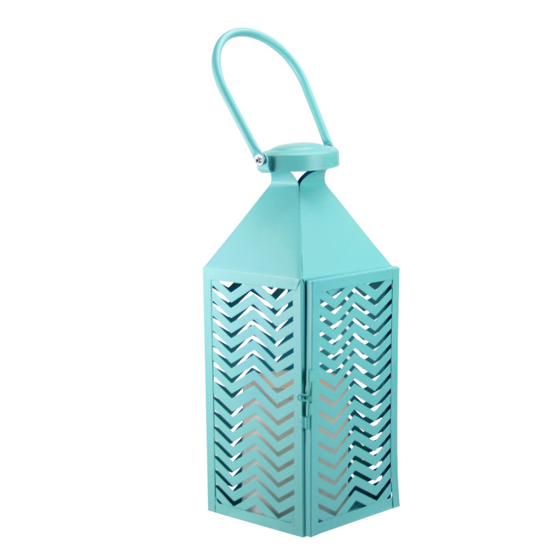 Lanterne pilier Janice Fancy Fair, Bleu sarcelle, H 13,5 po x l 4,75 po x P 5 po