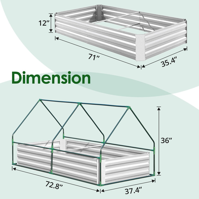 Clear Galvanized Metal Raised Garden Bed with Greenhouse Cover