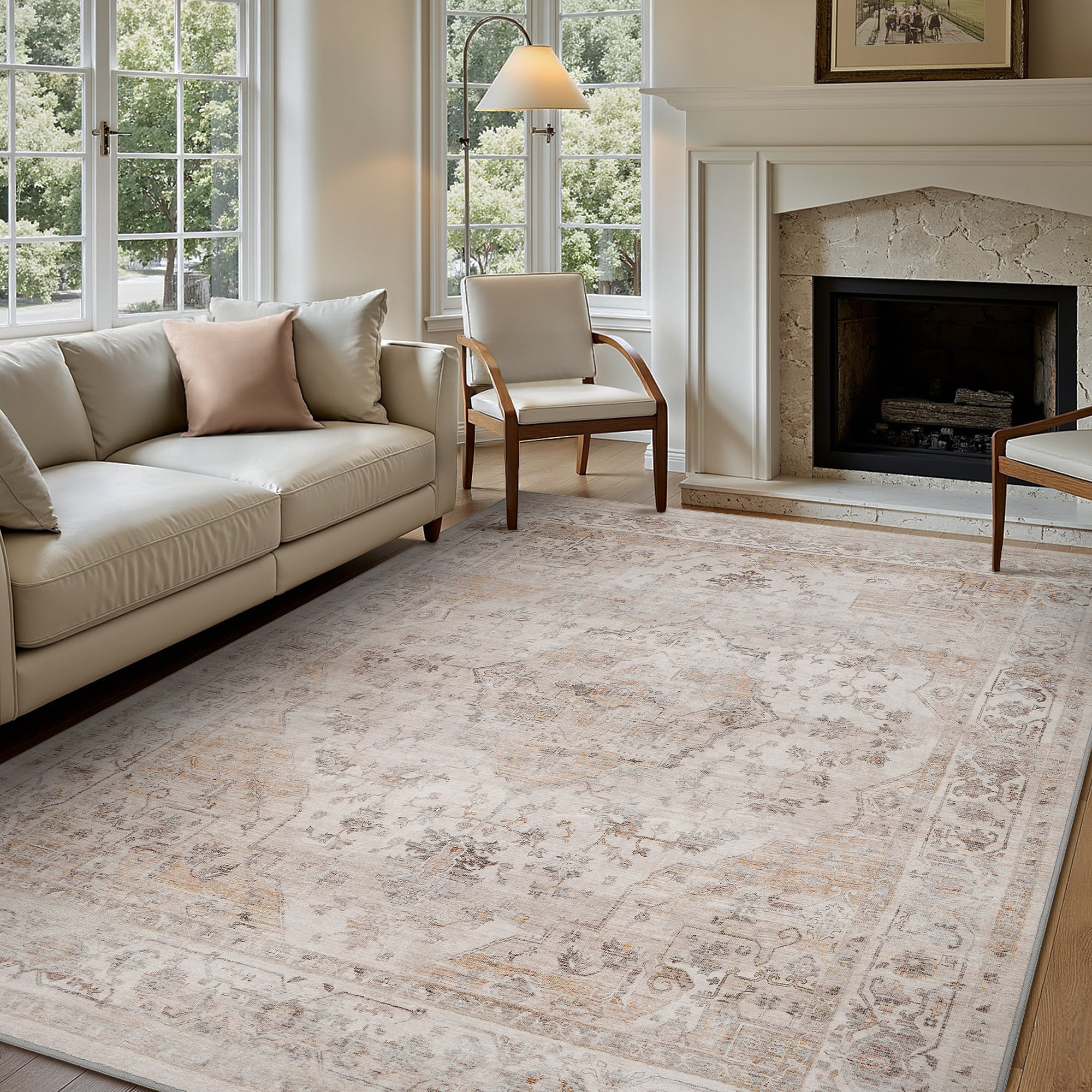 Soft Machine Washable Oriental Area Rug For Living Room, Bedroom - Rectangle 9' x 12'