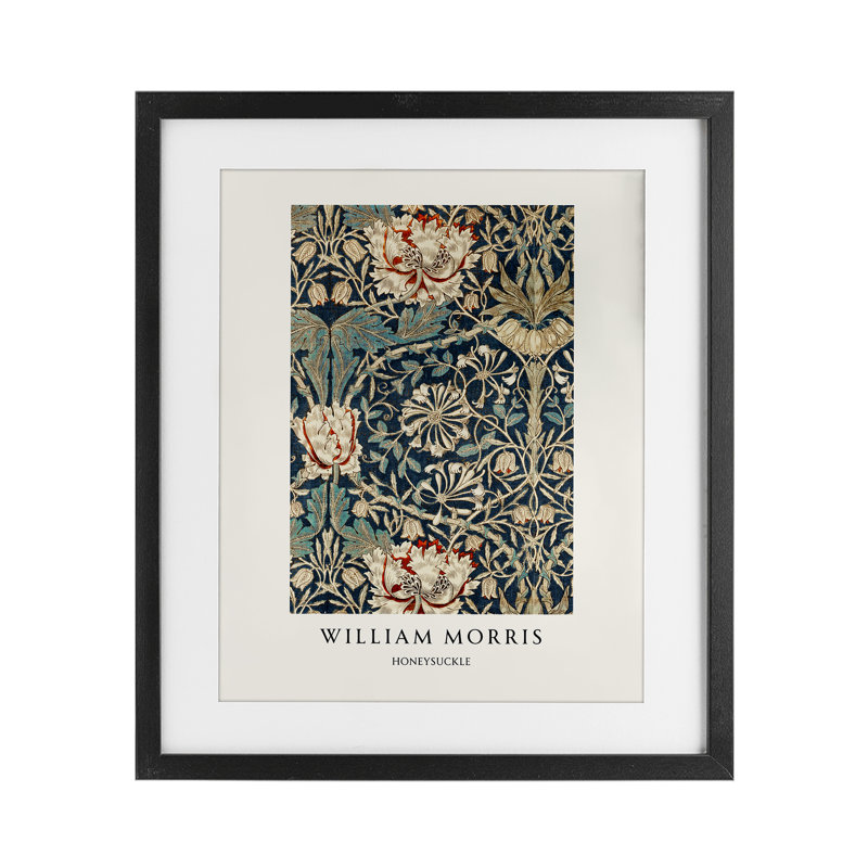 Motif de chèvrefeuille William Morris, reproduction sous verre encadrée, design par Vintage Hustle, Cadre noir minuit