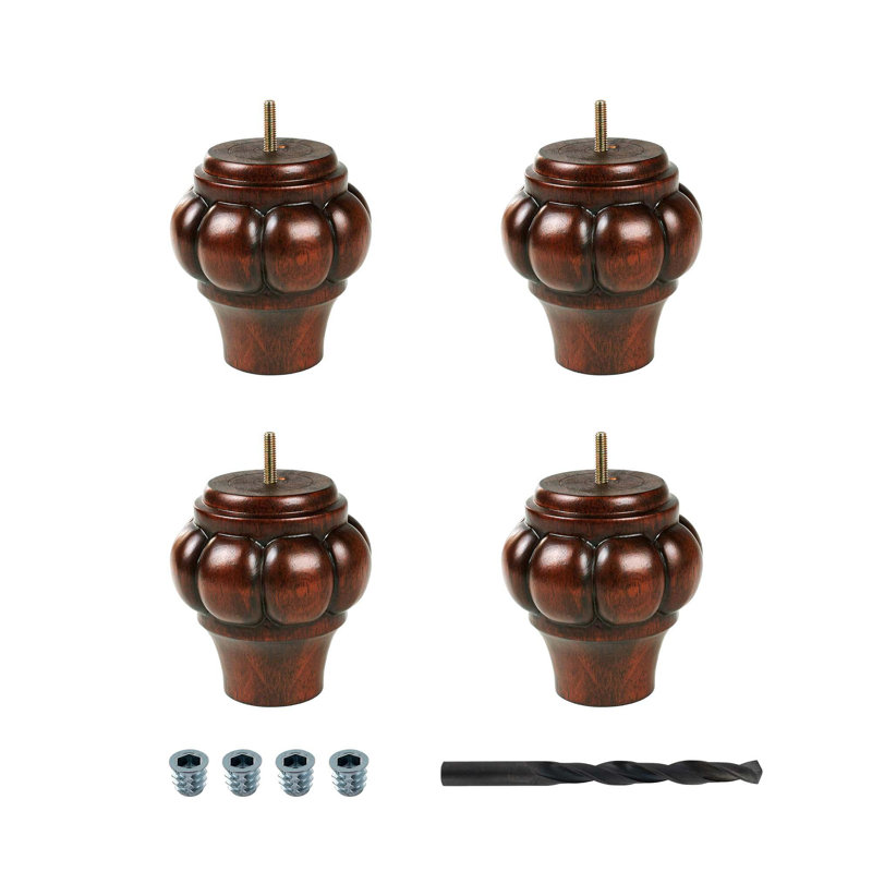 5-inch Cherry Stained Rubberwood Bun Foot Sofa Legs Pack of 4