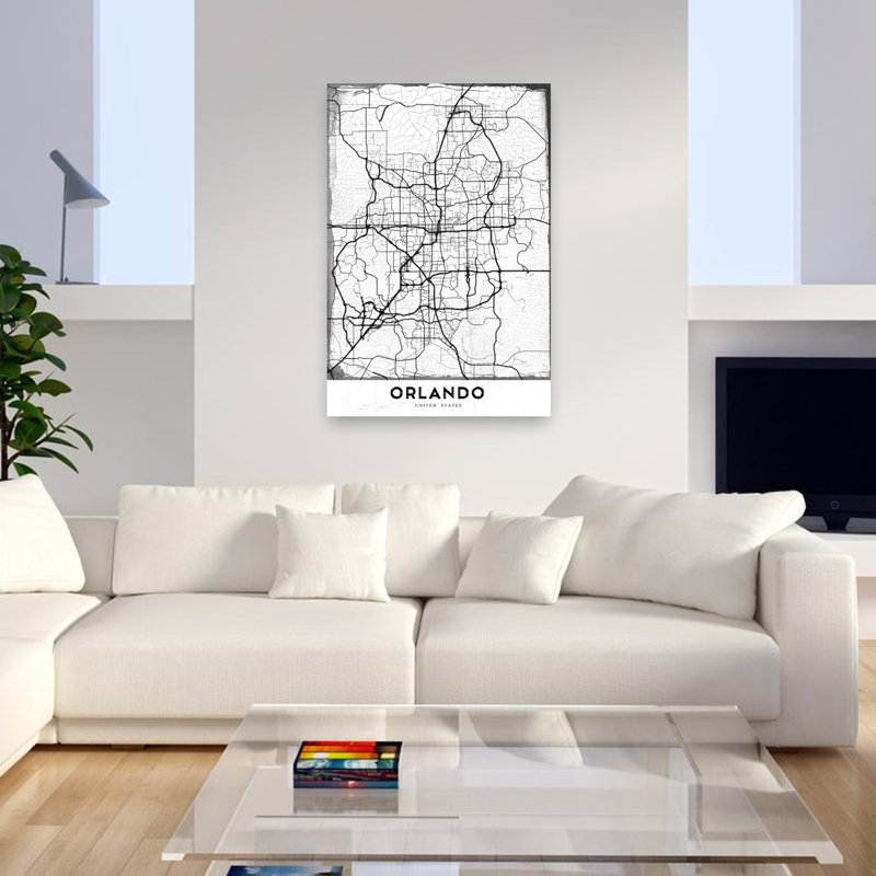 «Orlando City Map», art contemporain abstrait, impression d'art mural, 48" H x 32" W