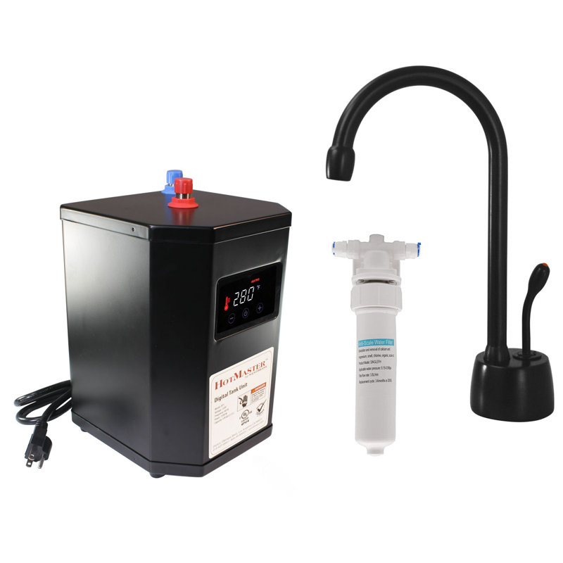 Robinet distributeur d'eau chaude à une poignée 9 po avec réservoir numérique et filtre à eau Develosah, Noir mat
