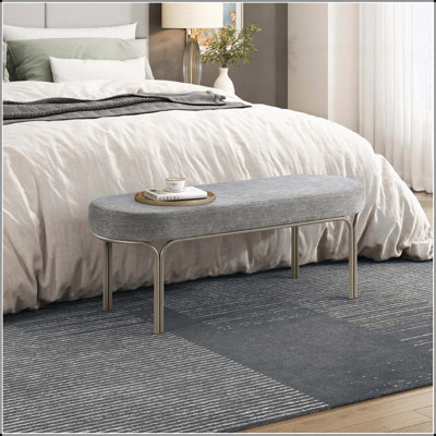 Modern  Furniture Stylish Entryway Bench with Soft Chenille Upholstery and Sleek Champagne Metal Legs, Perfect for Contemporary Interiors