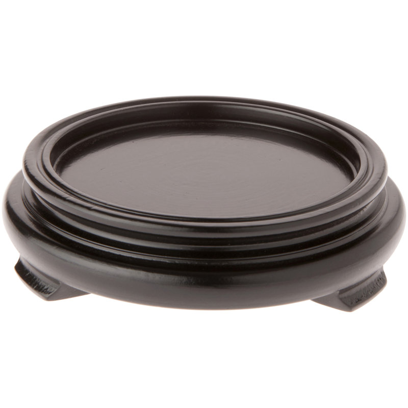 Malena Round Wood Veneer Footed Display Base, 1" H x 4.125" W x 4.125" D, Black Wood Veneer
