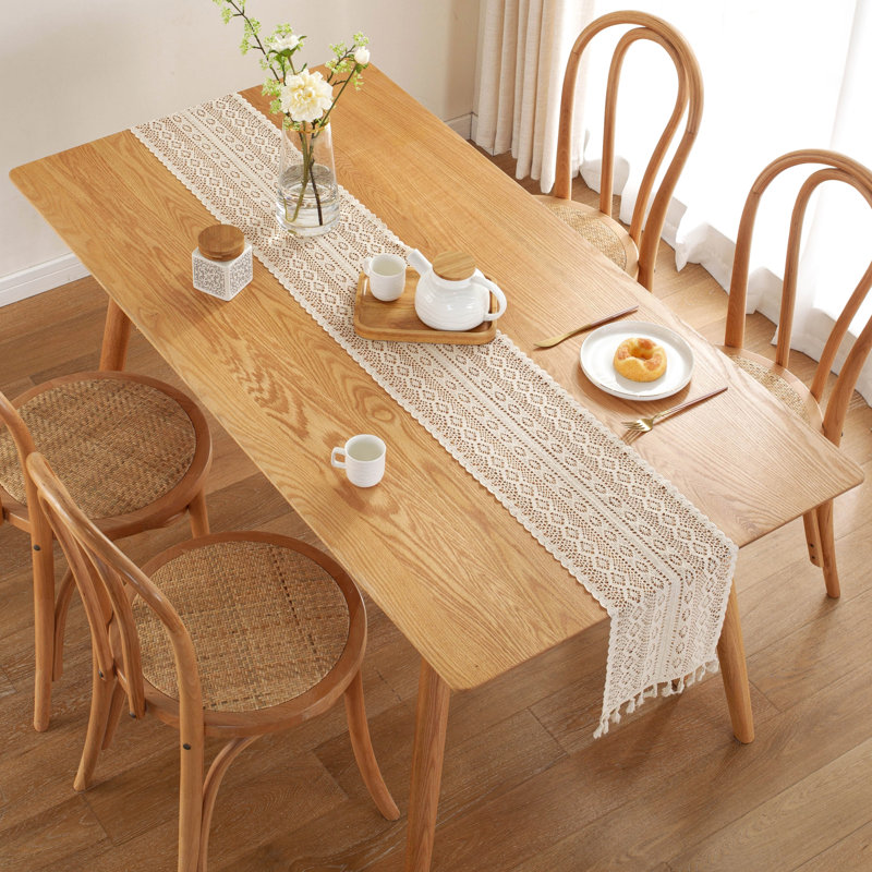 Fashion Cotton Table Runner With Tassels, 86" L x 9.5" D, Beige