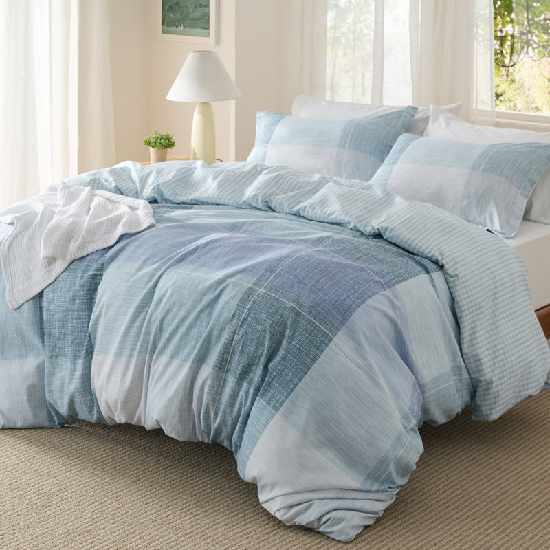 Ensemble de housse de couette réversible avec fermeture à glissière GentleSoft ™, À carreaux, bleu