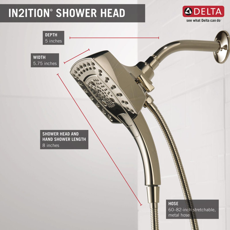 Pomme de douche à pluie double avec technologie H2Okinetic, Nickel poli Lumicoat