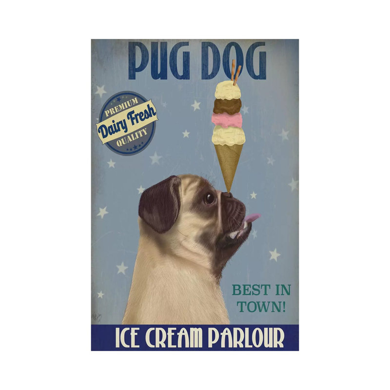 Pug, Fawn, Ice Cream by Fab Funky - Wrapped Canvas Print, 45.72cm H x 30.48cm W x 1.91cm D