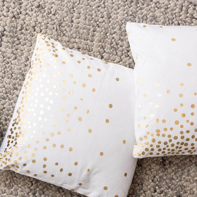 Polka Dots Cotton Throw Pillow, Gold