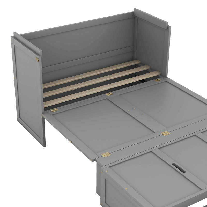 Lit escamotable double avec port USB et grand tiroir, Gris