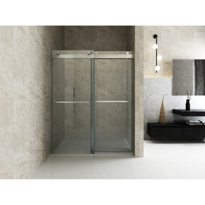 44 à 48 po W Double porte de douche coulissante, 76 H, verre trempé épais de 3/8 po, porte légère - quincaillerie en X
