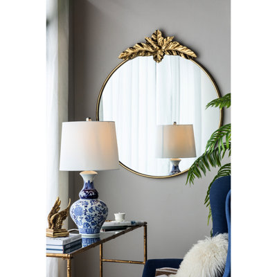 Grand miroir mural rond 36 po x 41 po avec décoration en métal doré, magnifique miroir doré pour le salon, l'entrée