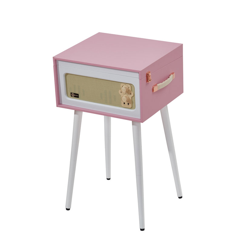 Arkrocket Pink Vintage Style Bluetooth Record Player Stand with 3-Speed Turntable