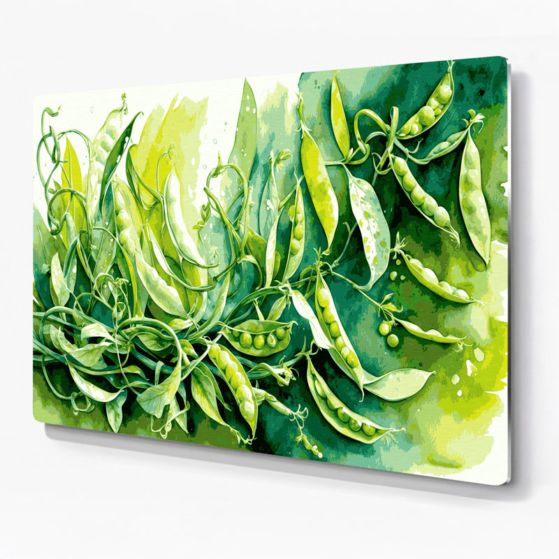 Légumes, pois verts sur neige, art mural en métal, H 16 po x l 20 po
