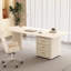 Bureau blanc en demi-cercle fritté blanc + bois manufacturé avec 3 tiroirs-108643987