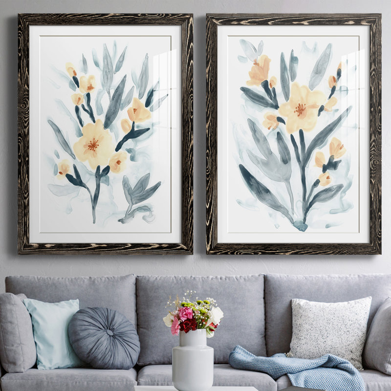 Indigo et rosé Bouquet I encadré mat - prêt à accrocher, Noir, H 43,5 po x l 31,5 po x P 1 po