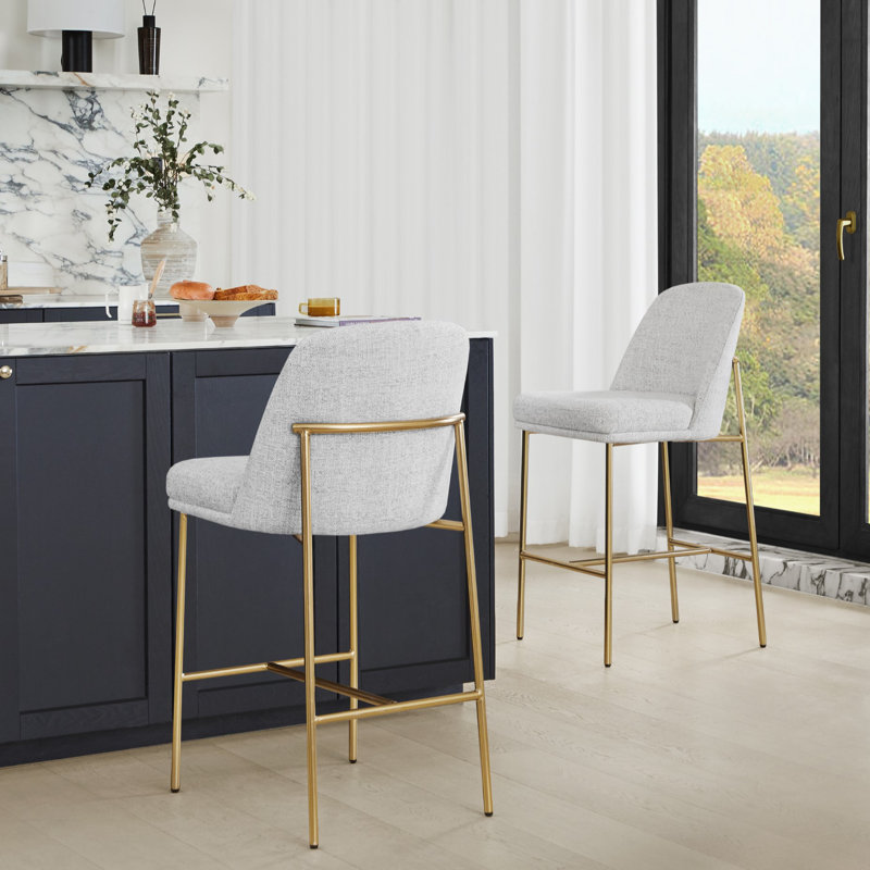 Angelick Upholstered Counter Stool with Metal Frame, Light Gray, Gold