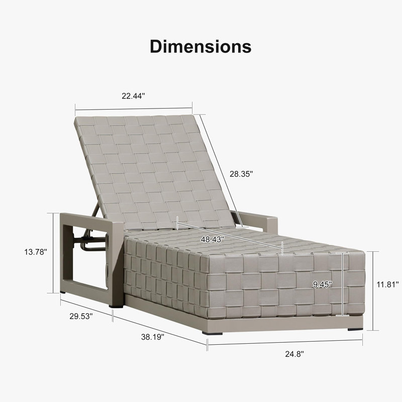 Pu Leather Outdoor Chaise Lounger 1 Piece Aluminum Pool Lounge Chair With 5-position Adjustable Backrest, Taupe