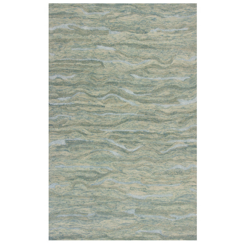 Rectangle Annmaria Abstract Machine Made Rectangle 3'3" x 5'3" Wool Area Rug in Beige/Green/White, 1 x 39 x 63 inches