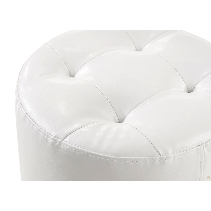 1Pc Glam Contemporary Upholstered Round Swivel Vanity Stool Button Tufted Seat White, White