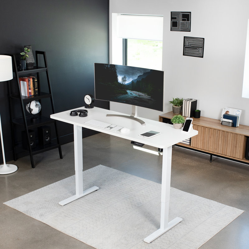 Luxe Electric White 60" Adjustable Standing Desk with Memory Presets