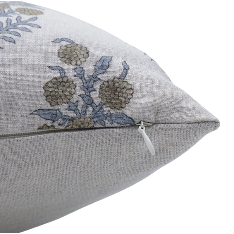 Housse de coussin en lin fabriquée à la main à motif de blocs Fabjine Hjara - 20 x 20 pouces, Carré, Motif floral vert