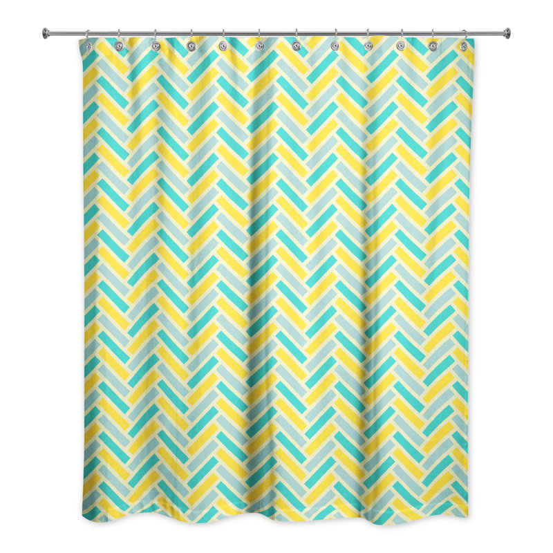 Rideau de douche jaune à chevrons bleu