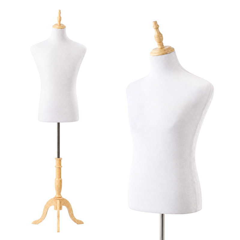 Male Mannequin Torso Dress Form, 64‑74 Inch Adjustable White Foam Manikin Body with Solid Wood Tripod Stand for Men Suit Clothing Display Sewing Tailoring