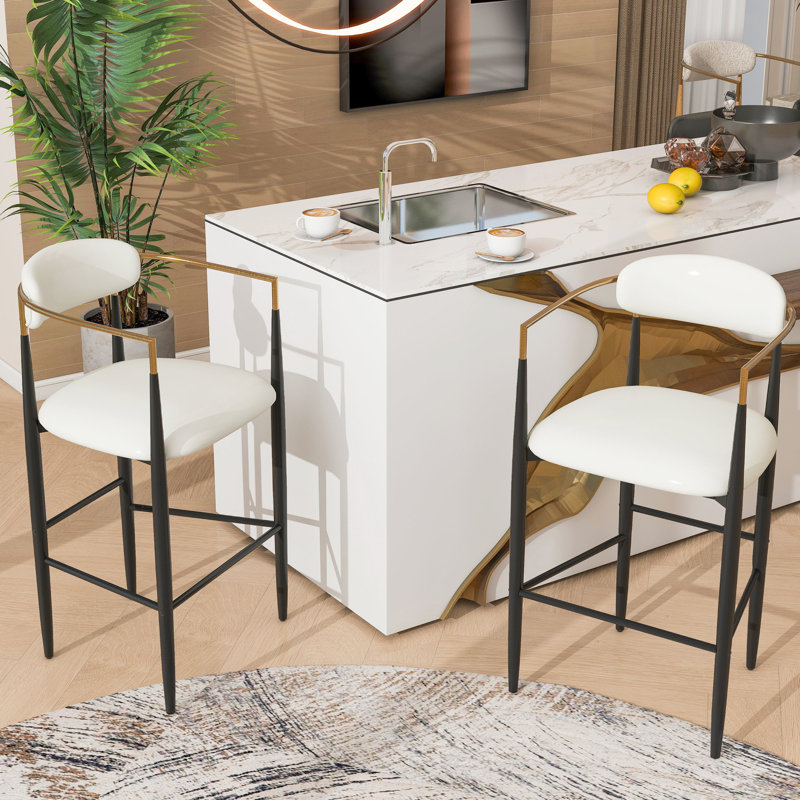 De 2 tabourets de comptoir - Revêtement beige et base en fer noir Bar Duo similicuir