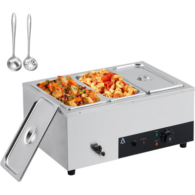 Chaufferette commerciale commerciale à 3 plaques avec capacité de 24 pte, 1500 W, couvercle en verre trempé, contrôle de température réglable 86-185 ° F, et comptoir en acier inoxydable