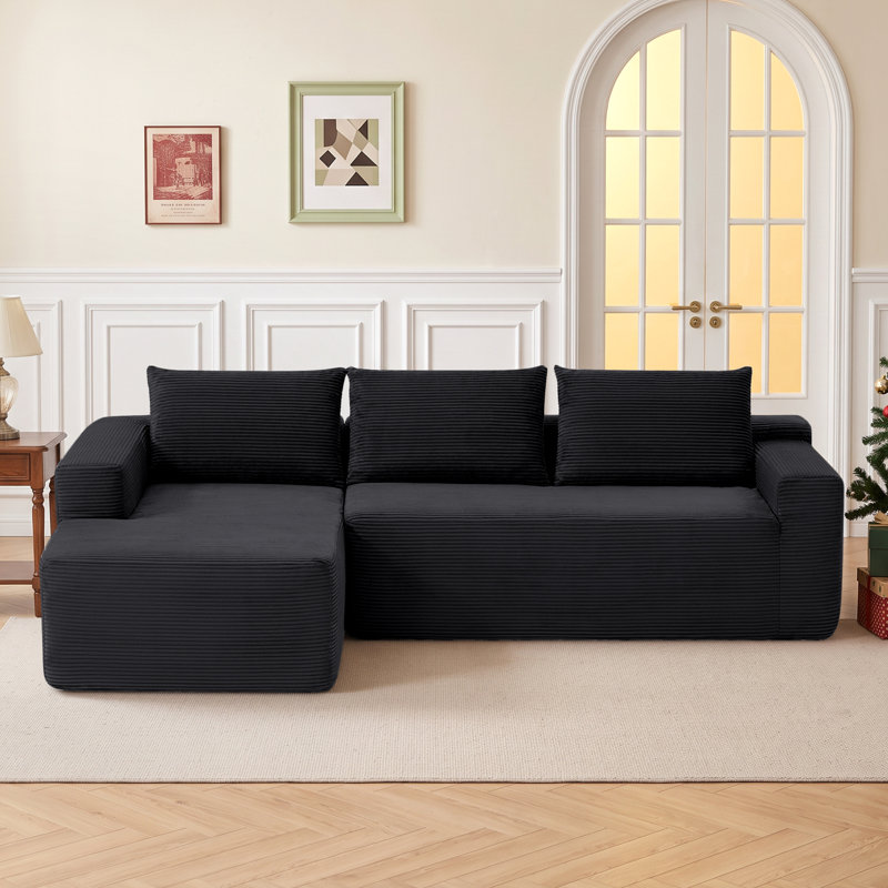Canapé modulaire en forme de L surdimensionné en velours côtelé de 96,9 po avec poches latérales, sans assemblage requis