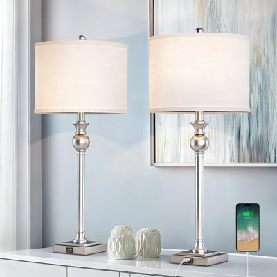 Lampe de table moderne en nickel poli 28 "avec port USB et abat-jour empire Augrave