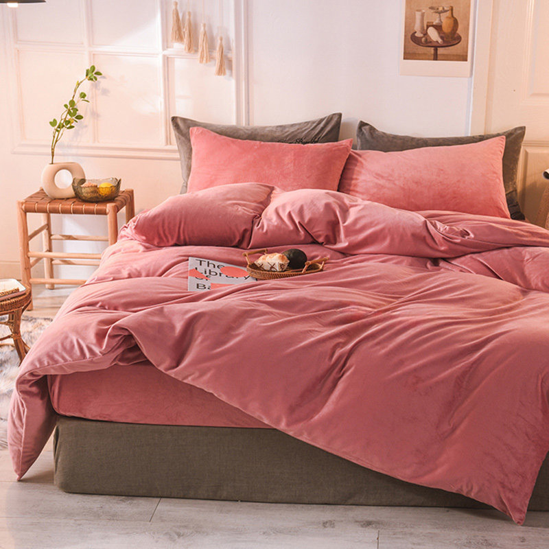 LISSTHER American Solid Color Duvet Cover Bedding Set, Bean Paste