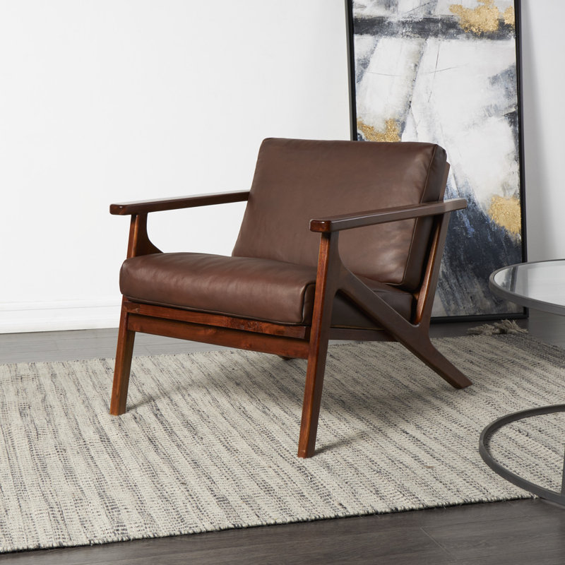 Hueston Leather Armchair, Brown Genuine Leather