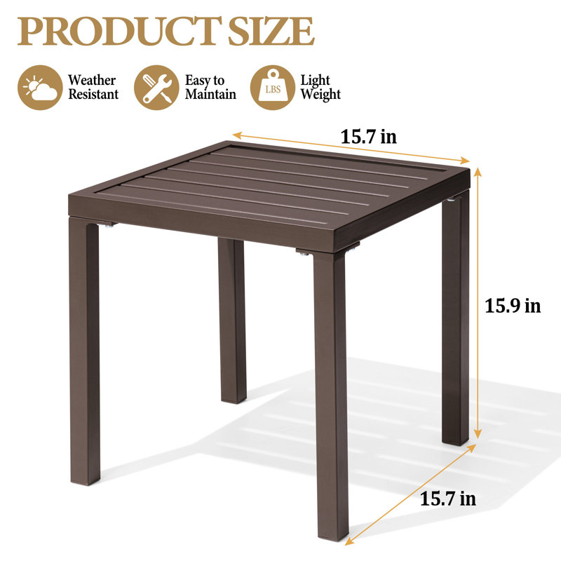 Outdoor Metal Square Side Table, Brown