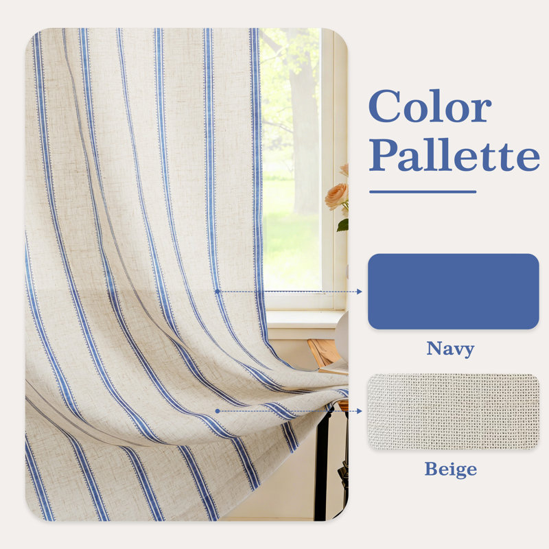 Rideaux semi-transparents avec passe-tringle Farmhouse, Marine, L 52 po x L 63 po