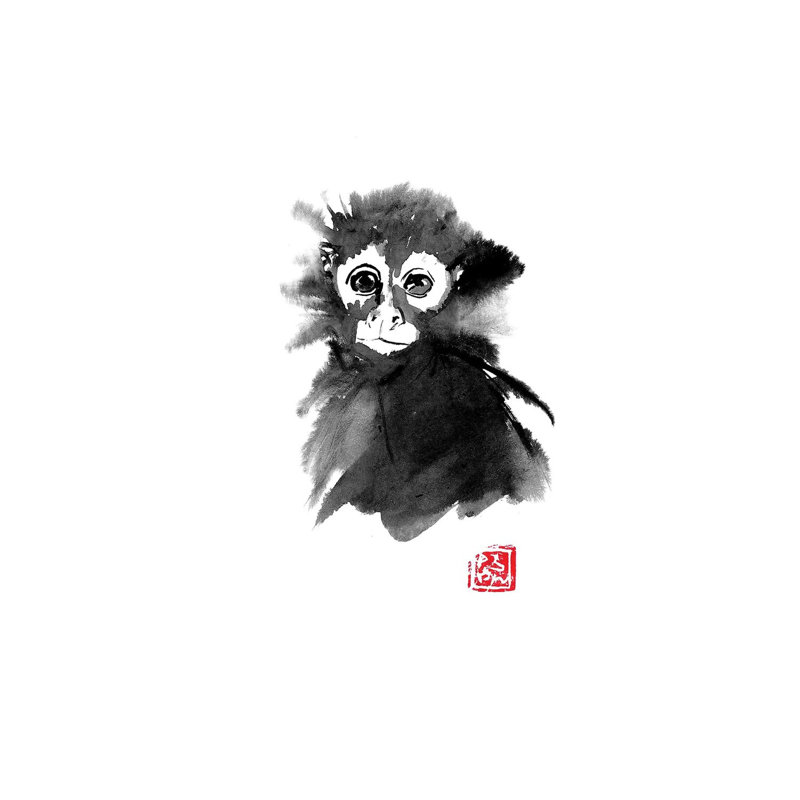 Petit singe par Péchane, reproduction d'art sur toile tendue, H 26 po x l 18 po x P 1,5 po