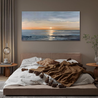 Toile, paysage, lever de soleil, art mural, paysage, œuvre d'art encadrée pour la chambre à coucher, bureau, décoration, art, 24 po x 48 po