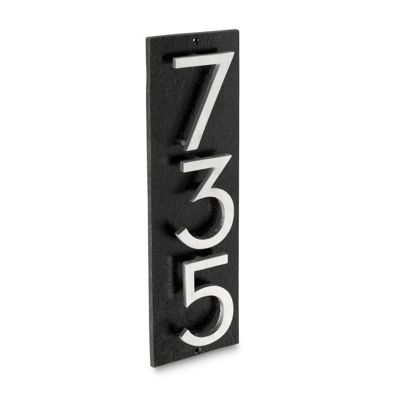Plaque d’adresse murale flottante linéaire, Noir, Aluminium brossé, Oui