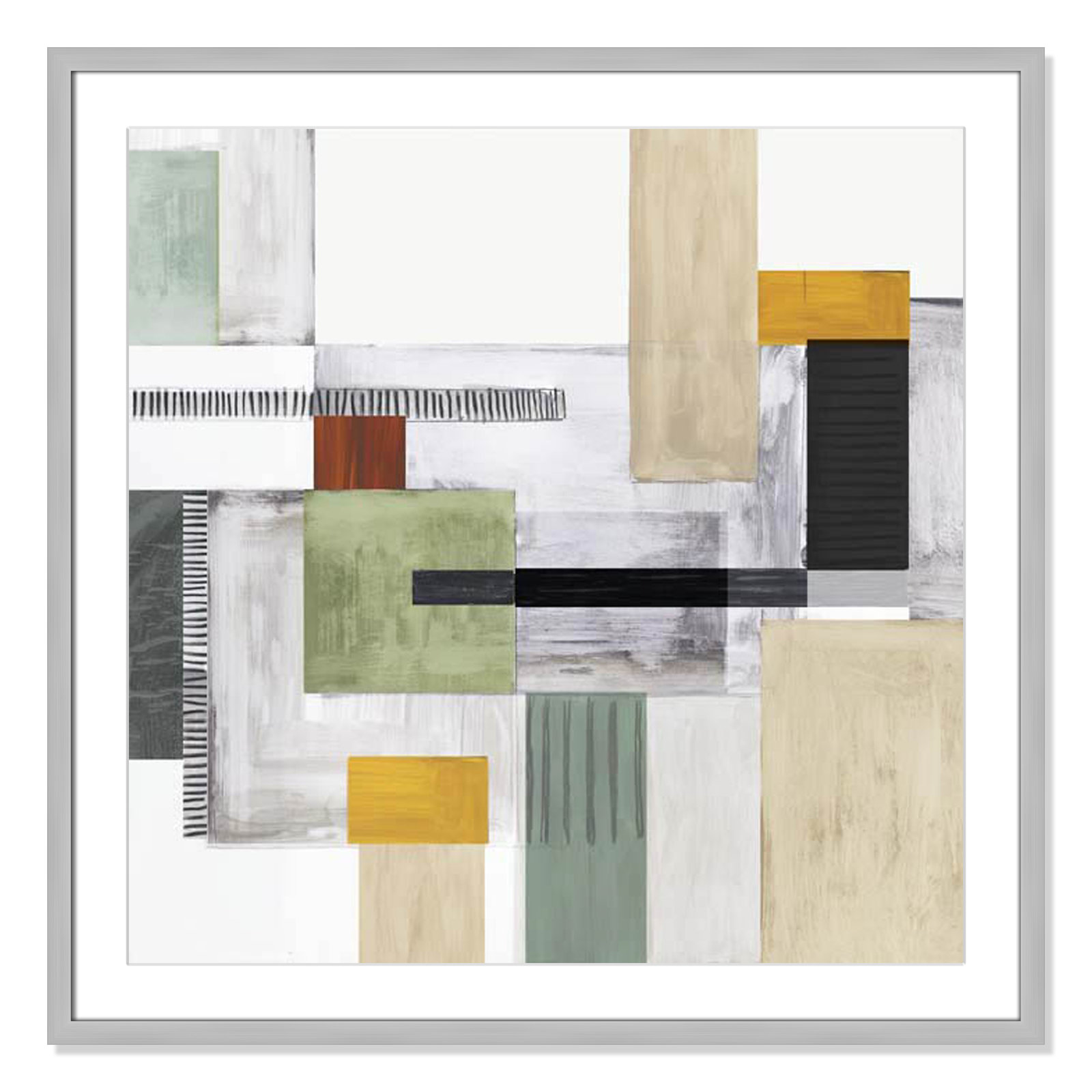 Playful Blocks Print, 32" H x 32" W x 0.75" D, Silver Box Framed