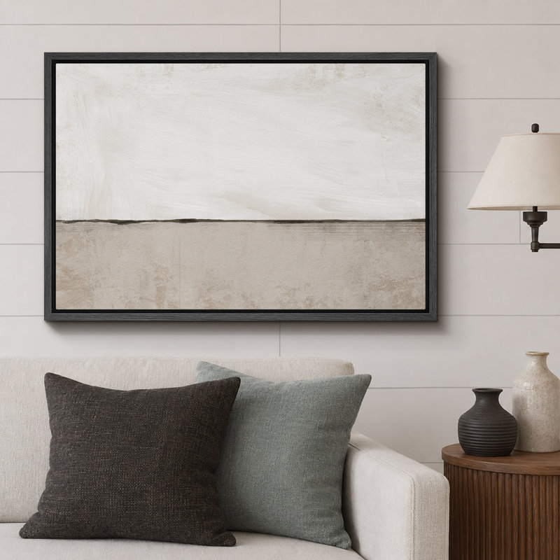 Minimaliste «Œuvre de paysage abstrait beige pastel beige, images murales neutres à décor simple, impression sur toile encadrée, impression sur toile»