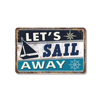 Enseigne «Let’ Sail Sail» de style rétro en aluminium de style rétro 12 po x 18 po