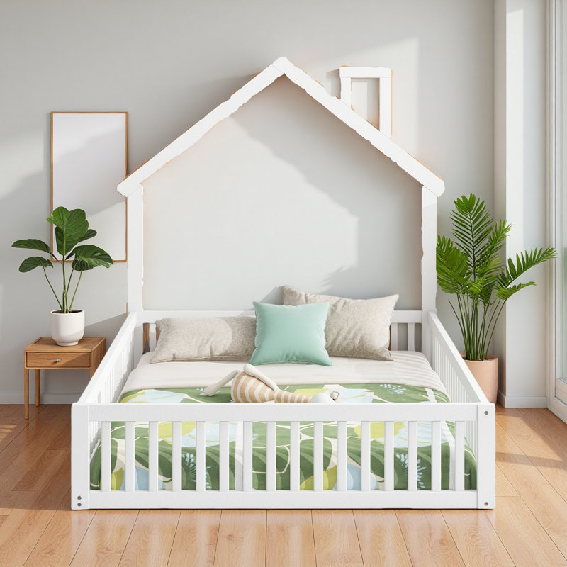 Lit plateforme avec garde-corps House, Blanc