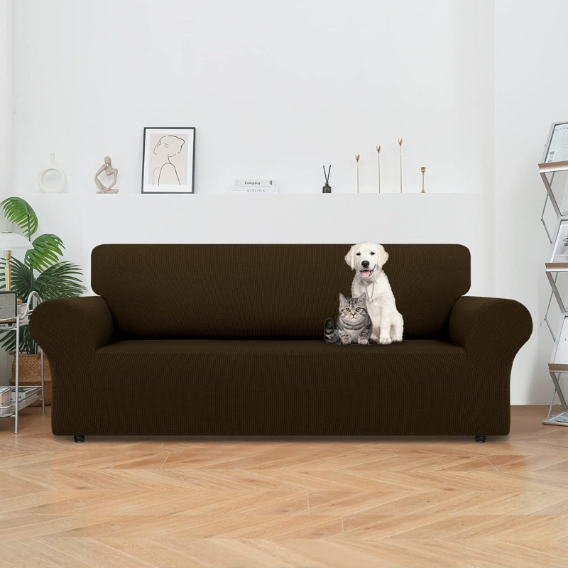 T-Cushion Sofa Slipcover, Brown Polyester, 40" H x 94" W x 40" D