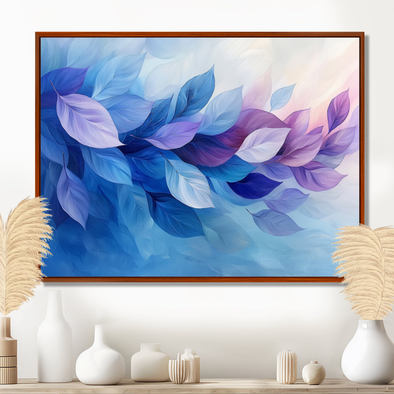«Floating Leaves In Purple Ink River II», art mural feuilles, H 34 po x l 44 po, Impression encadrée flottante, Brun
