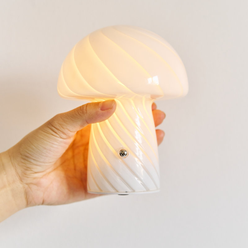 Humber Mini Cordless Glass Mushroom Lamp, White, White