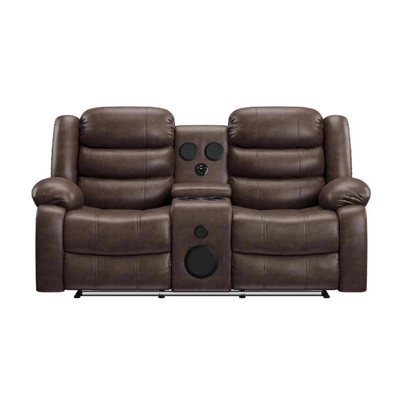 Ensemble 3 pièces: canapé inclinable, causeuse console et fauteuil inclinable oscillant avec éclairage DEL, brun