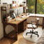 Noyer clair + bureau en bois massif en forme de L noir + fer-1848482741-1848482736