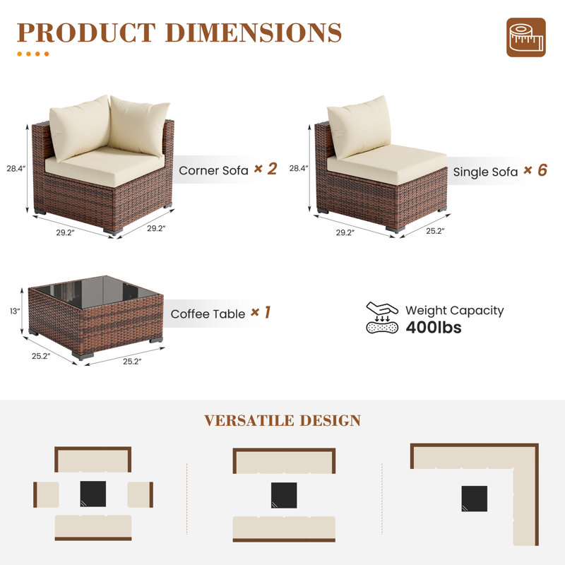 Ensemble de conversation pour 8 personnes, Beige